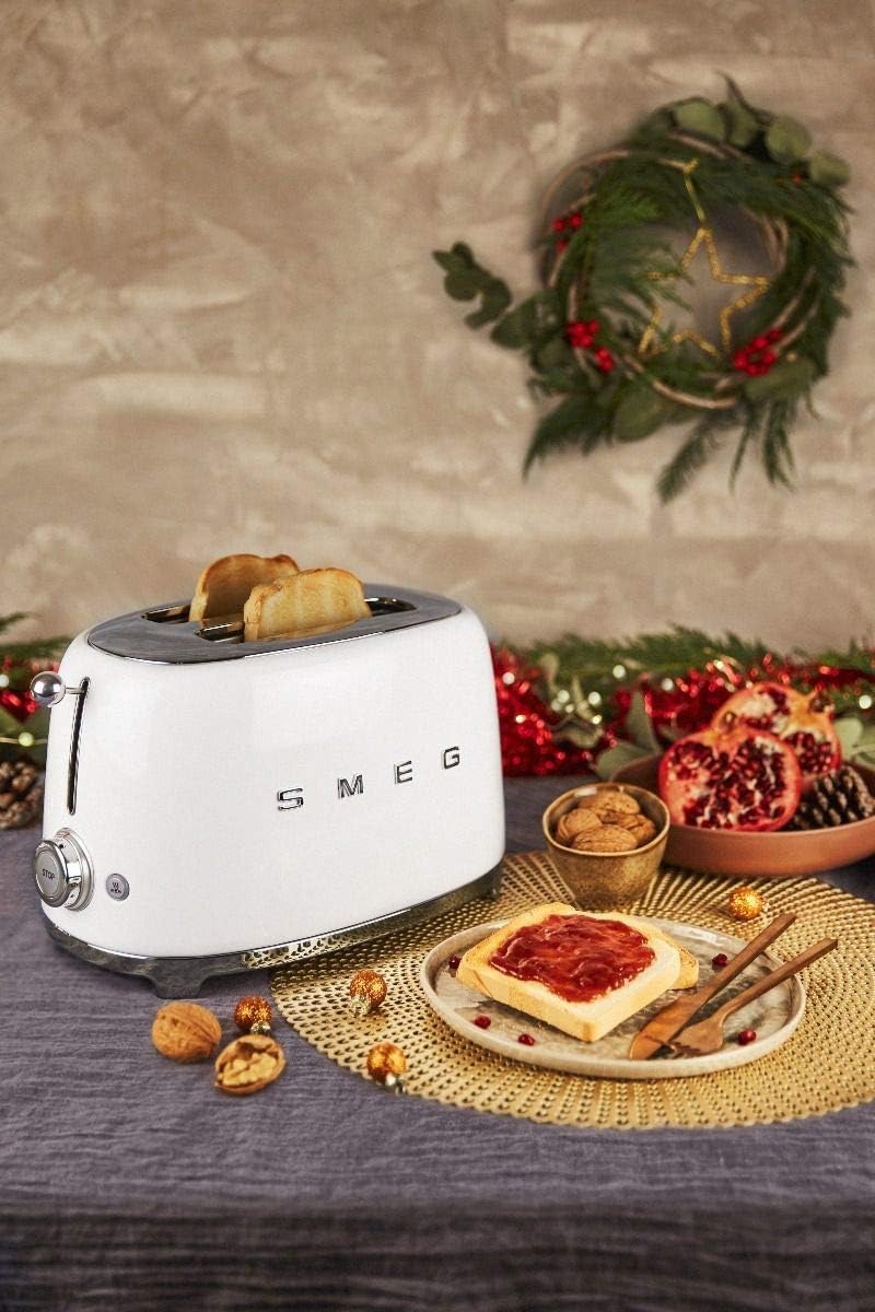 SMEG White 2 Slice Toaster Retro Style Wide Slots Modern TSF01WHUK