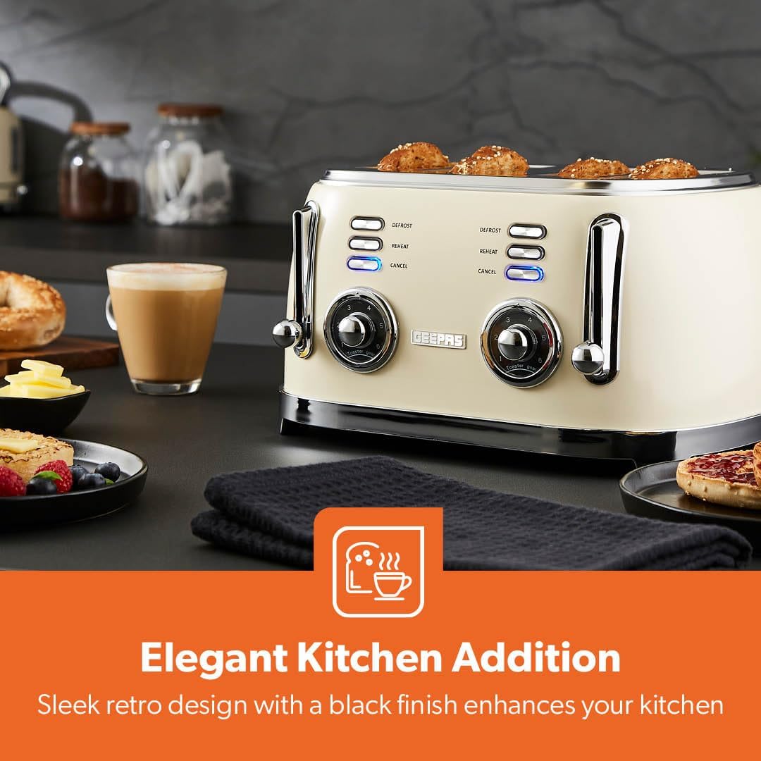 GEEPAS Retrovive 4 Slice Toaster GBT36564UK-CR (Vintage Cream)