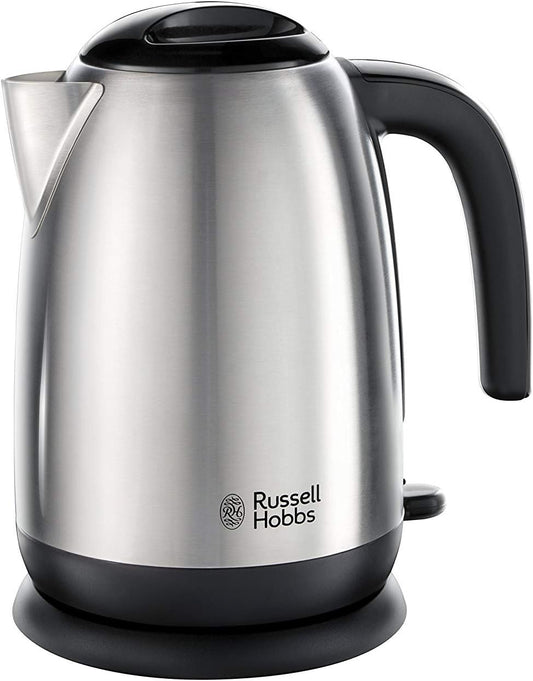 Russell Hobbs Stainless Steel & Black Electric 1.7L Cordless Kettle with black handle (Fast Boil 3KW, Removable washable anti-scale filter, Pull off lid, Perfect pour spout) 23911