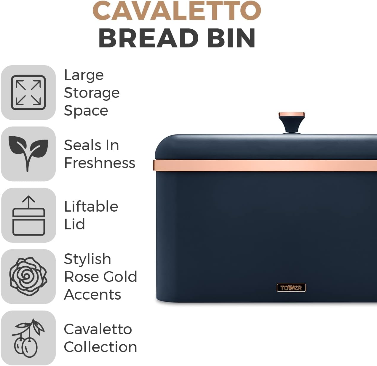 Tower Cavaletto Blue Bread Bin Midnight Rose Gold T826130MNB