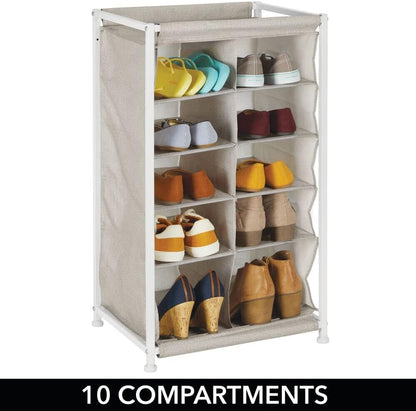 mDesign Shoe Rack – Practical Canvas Storage Cubes with Metal Frame for Hallway or Storeroom – Canvas Storage Unit with 10 Compartments – Linen/Tan