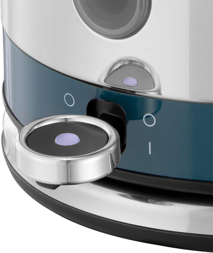 Russell Hobbs Distinctions Pyramid Kettle, 2 Slice Toaster & Microwave Kitchen Set (Ocean Blue)