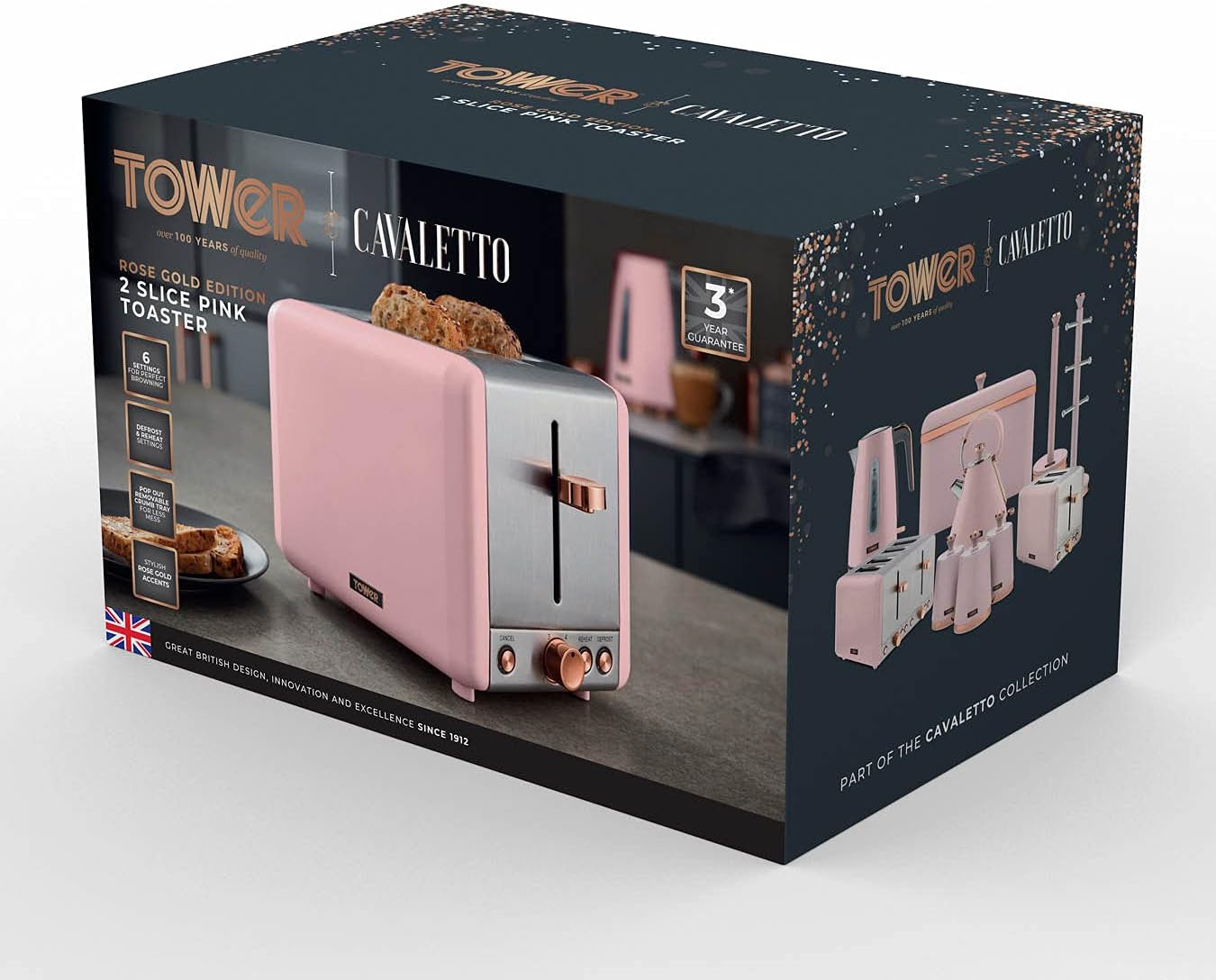 Tower Cavaletto 2 Slice Toaster Metal T20036PNK (Marshmallow Pink)