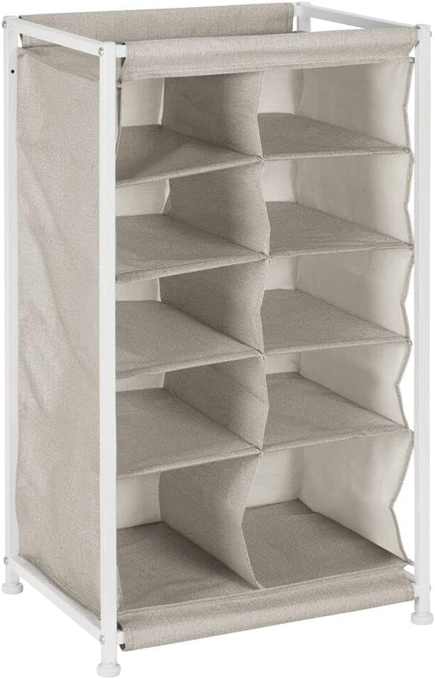 mDesign Shoe Rack – Practical Canvas Storage Cubes with Metal Frame for Hallway or Storeroom – Canvas Storage Unit with 10 Compartments – Linen/Tan