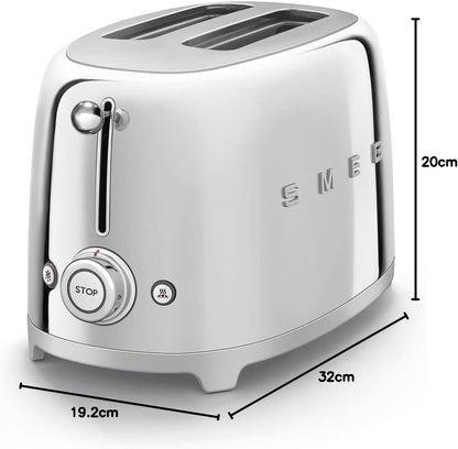 SMEG Stainless Steel Kettle & 2 Slice Toaster Kitchen Set (Silver)