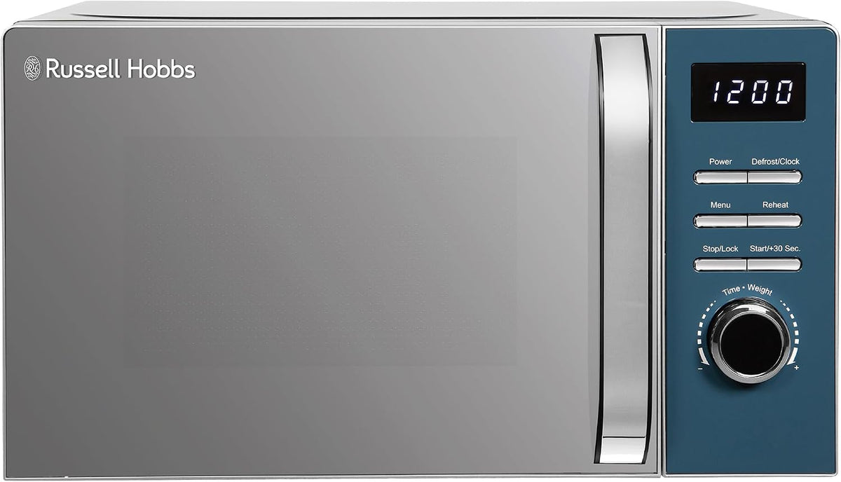 Russell Hobbs Distinctions Pyramid Kettle, 2 Slice Toaster & Microwave Kitchen Set (Ocean Blue)