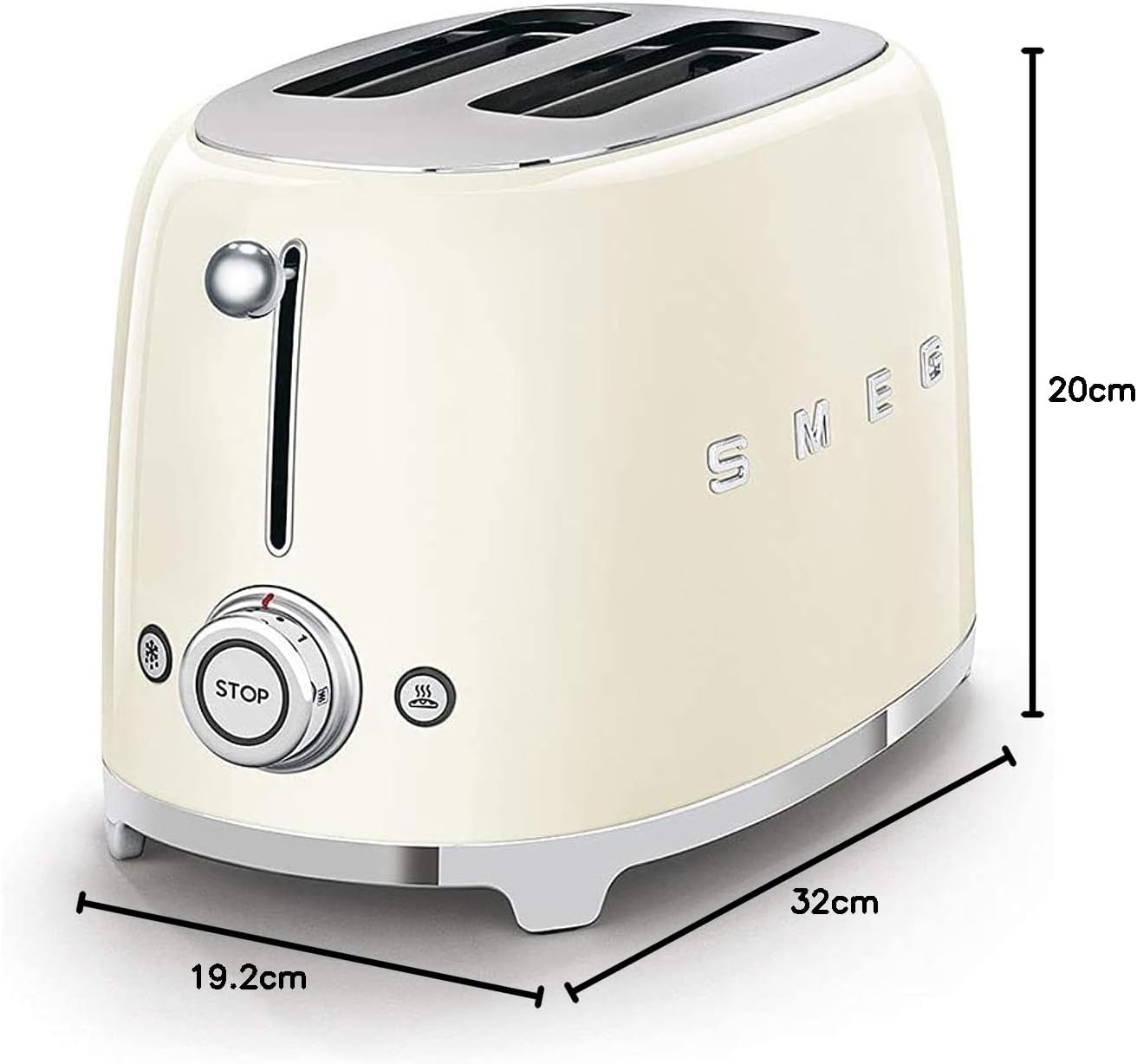 SMEG Retro 2 Slice Toaster Wide Slots TSF01CRUK (Cream)