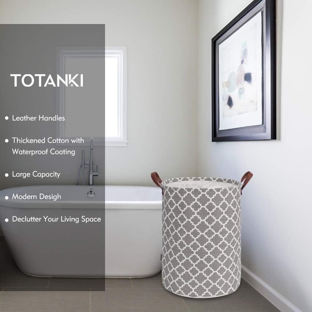 80L Large Laundry Basket with Handle Waterproof Round Collapsible Grey