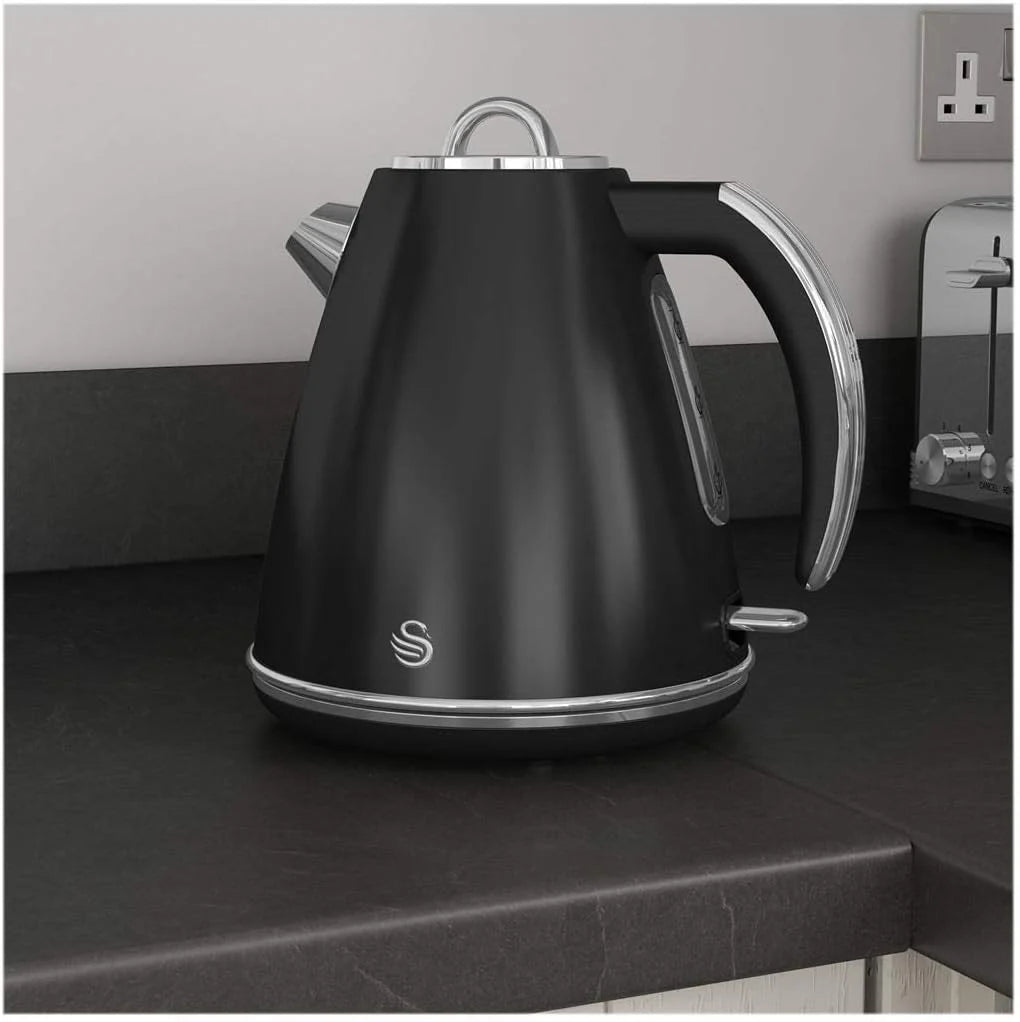 Swan Black Kettle and Toaster Set Matching Kitchen Retro Bundle