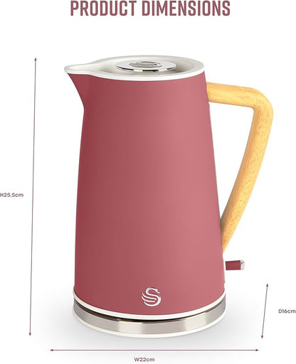 Swan Nordic Kettle & 4 Slice Toaster Kitchen Set Wood Accents (Fuchsia Rose)