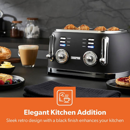 GEEPAS Retrovive 4 Slice Toaster GBT36564UK-BK (Vintage Black)