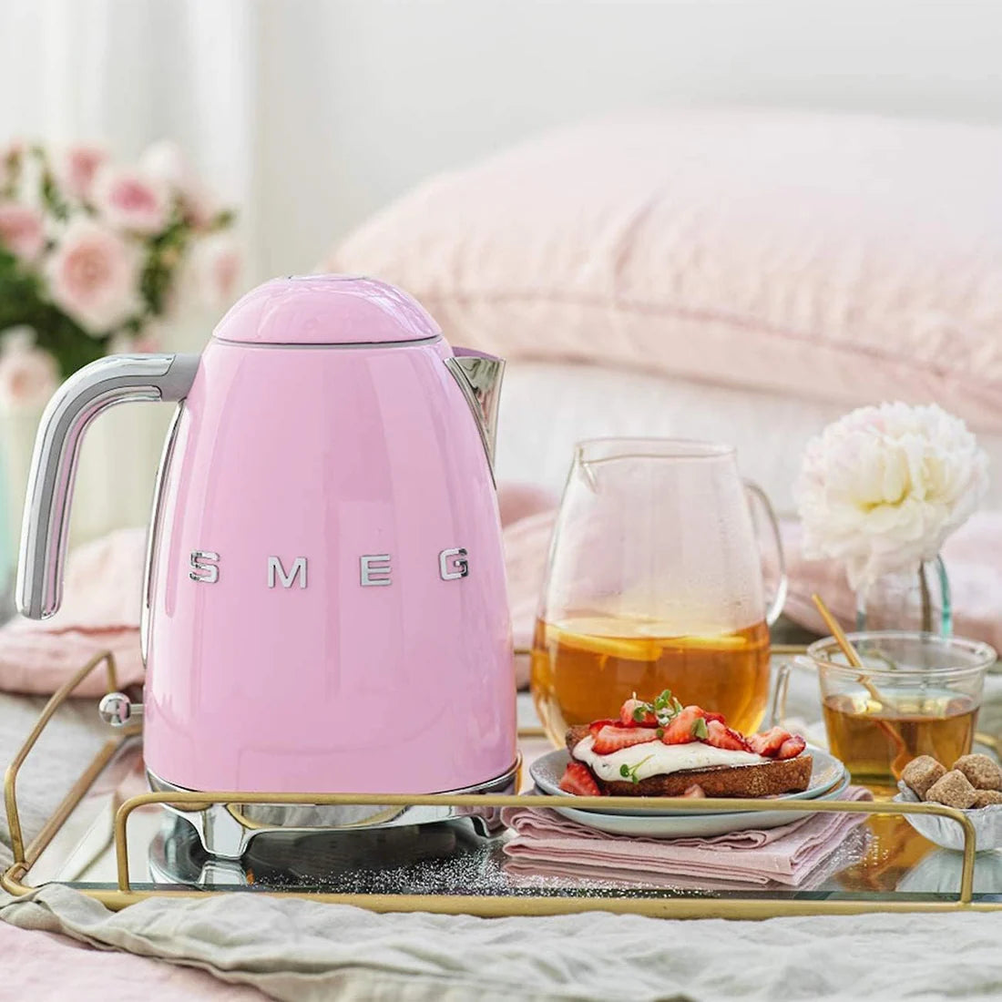 SMEG Pink Kettle and 2 Slice Toaster Set Kitchen Bundle