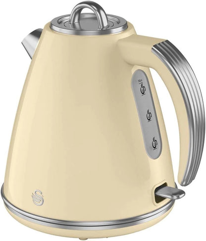 Swan Retro Kettle, 2 Slice Toaster, Bread Bin, Canisters, Mug Tree & Towel Pole Kitchen Set (Cream)