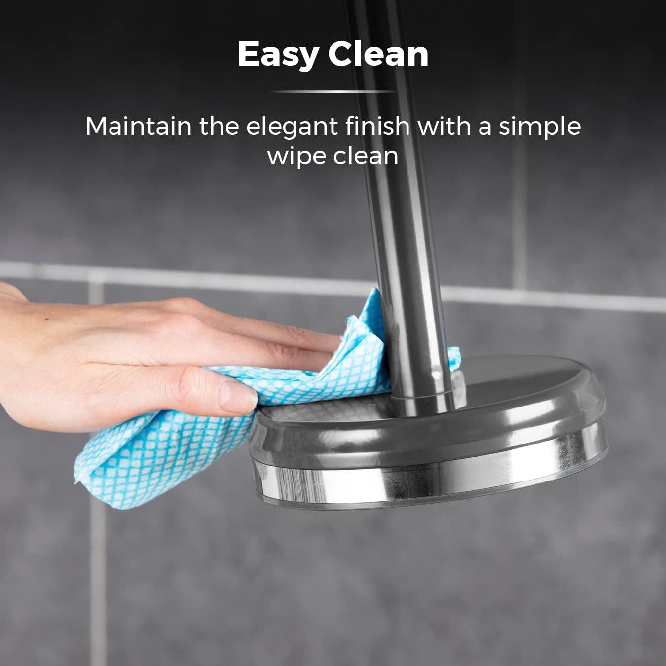 Graphite grey mug tree and towel pole set with easy-clean round base