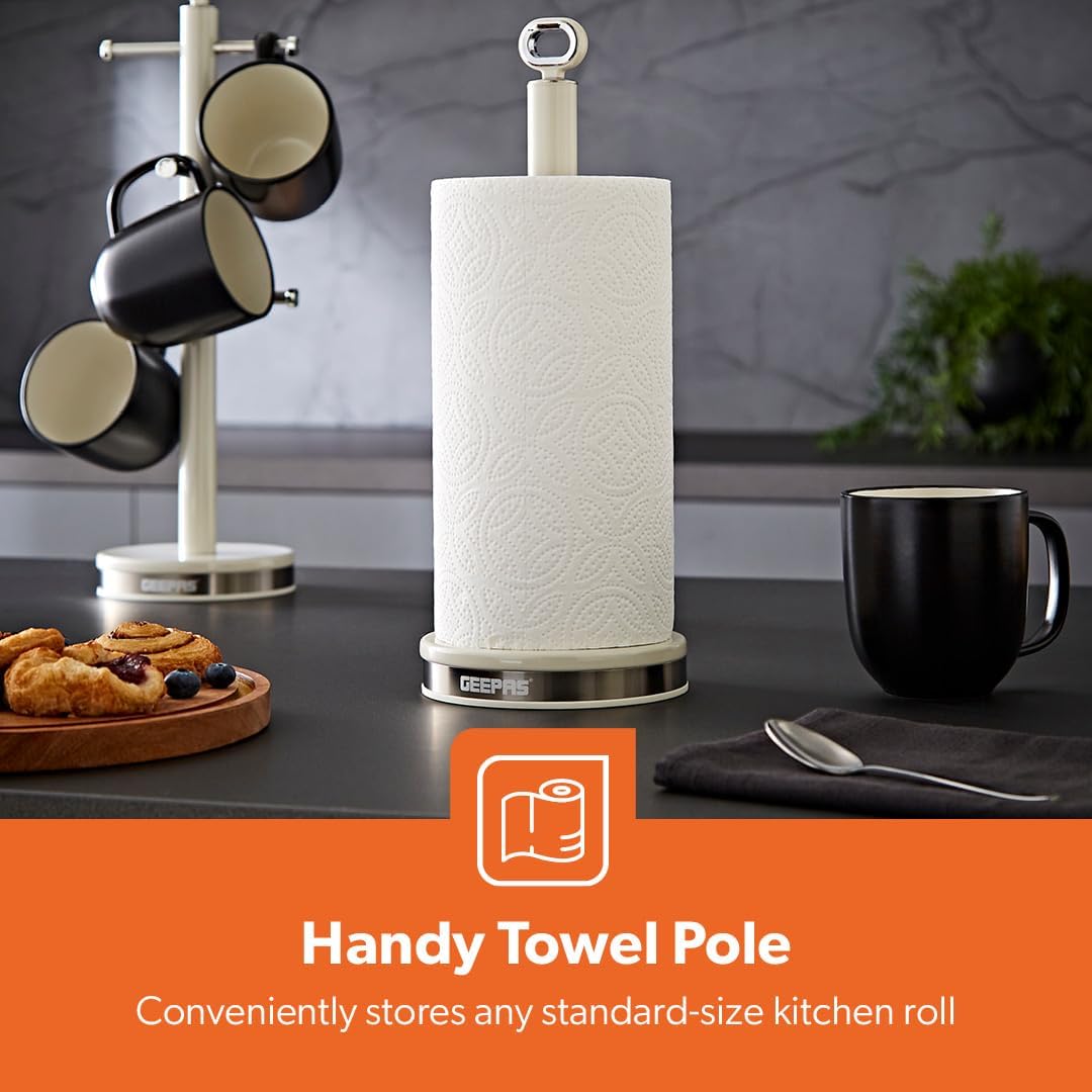 GEEPAS Retrovive Mug Tree & Towel Pole Set GCS63083UK-CR (Cream)