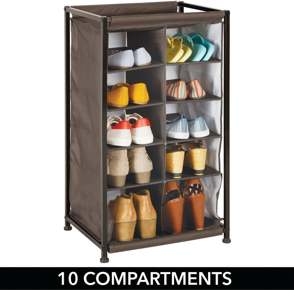 mDesign Shoe Rack Organiser Cabinet Canvas Entrance Hallway Dark Brown