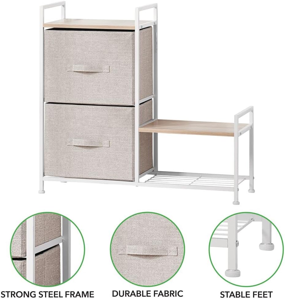 mDesign Storage Drawersn - 2 Fabric Drawers, Flat Top and Shoe Rack for Extra Storage Bedroom Storage Unit for Shoes, Clothes and Accessories - Tan