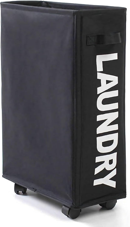 Easy-Rolling Wheeled Black Laundry Basket