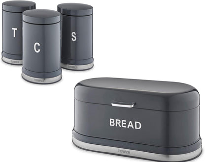 Tower Belle Bread Bin & Canisters Kitchen Set (Graphite Grey)