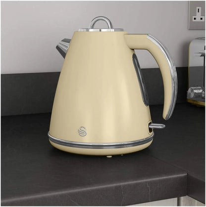 Swan Retro Cream Kitchen Set - Kettle, 4 Slice Toaster, Bread Bin, Roll Holder