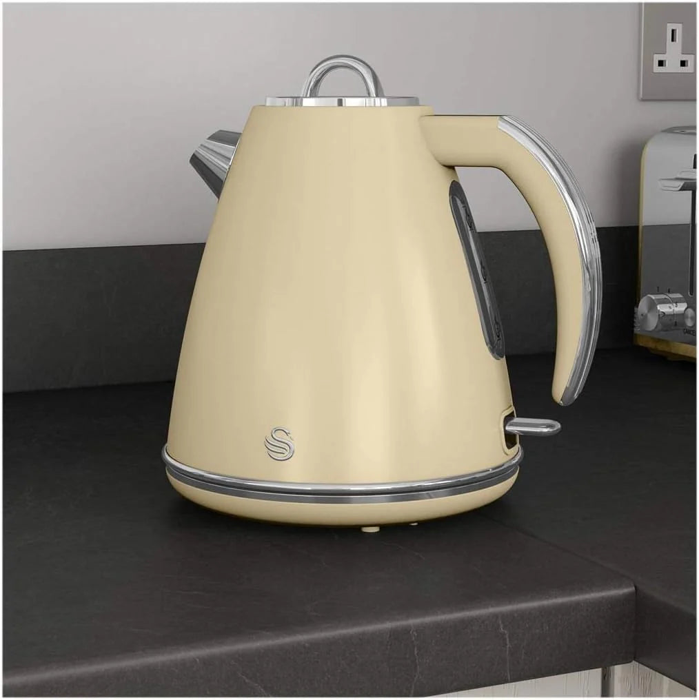 Swan Retro Kitchen Set Cream Kettle, 4 Slice Toaster, Bread Bin, Canisters, Towel Pole, Mug Tree