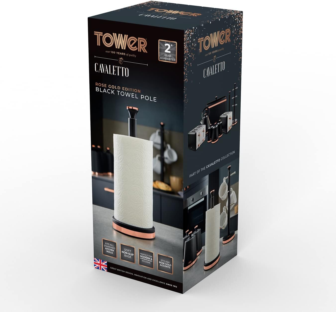 Tower Cavaletto Towel Pole Kitchen Roll Holder T826133BLK (Black)