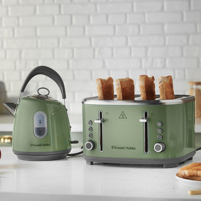 Russell Hobbs Stylevia Kettle & 4 Slice Toaster Kitchen Set (Sage Green)