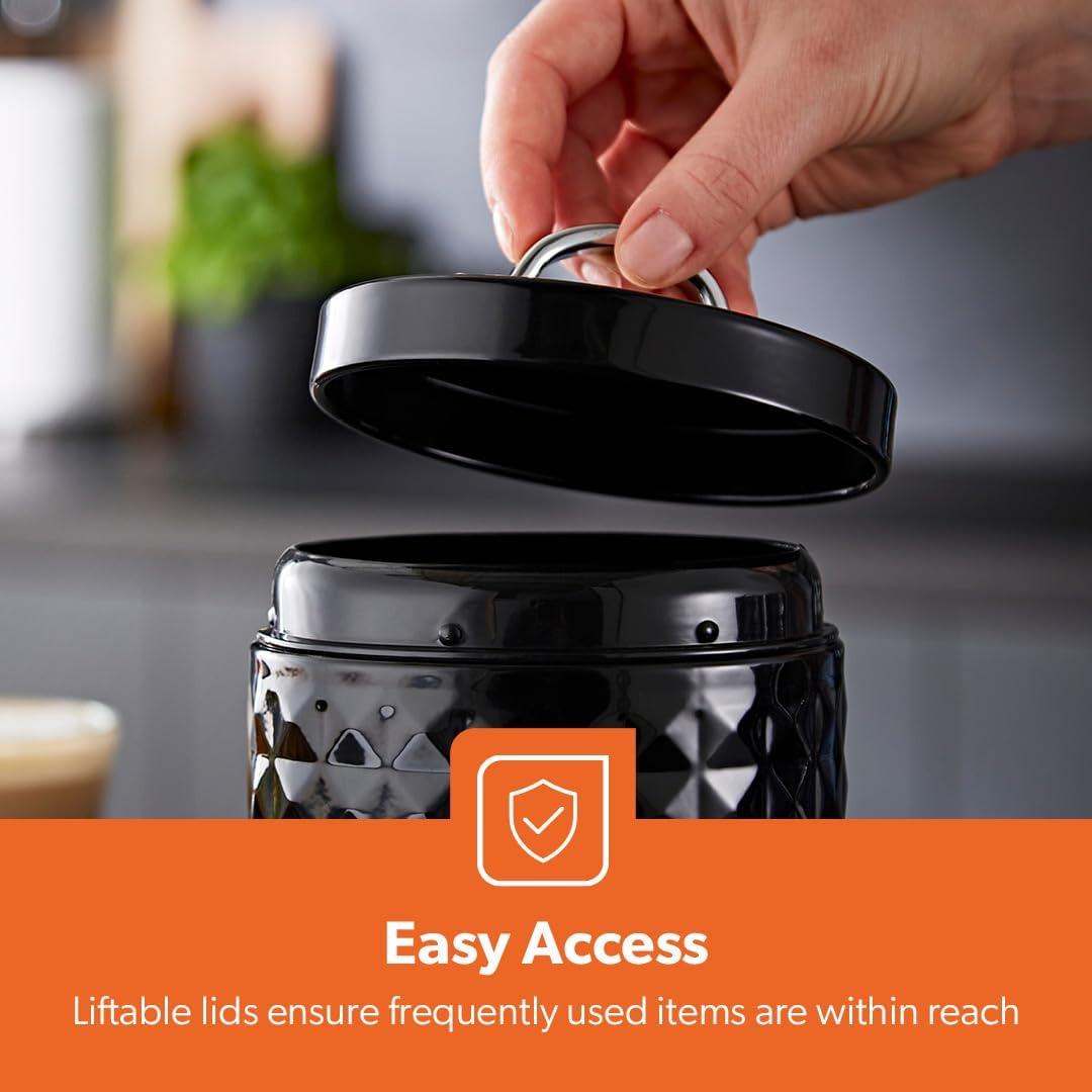 GEEPAS Argyle Tea, Coffee & Sugar Canisters Set GCS63085UK-BK (Black)