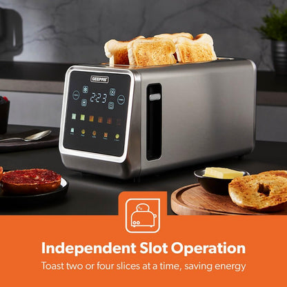 GEEPAS 5-in-1 Digital 4 Slice Long Slot Toaster GBT36566UK (Silver)