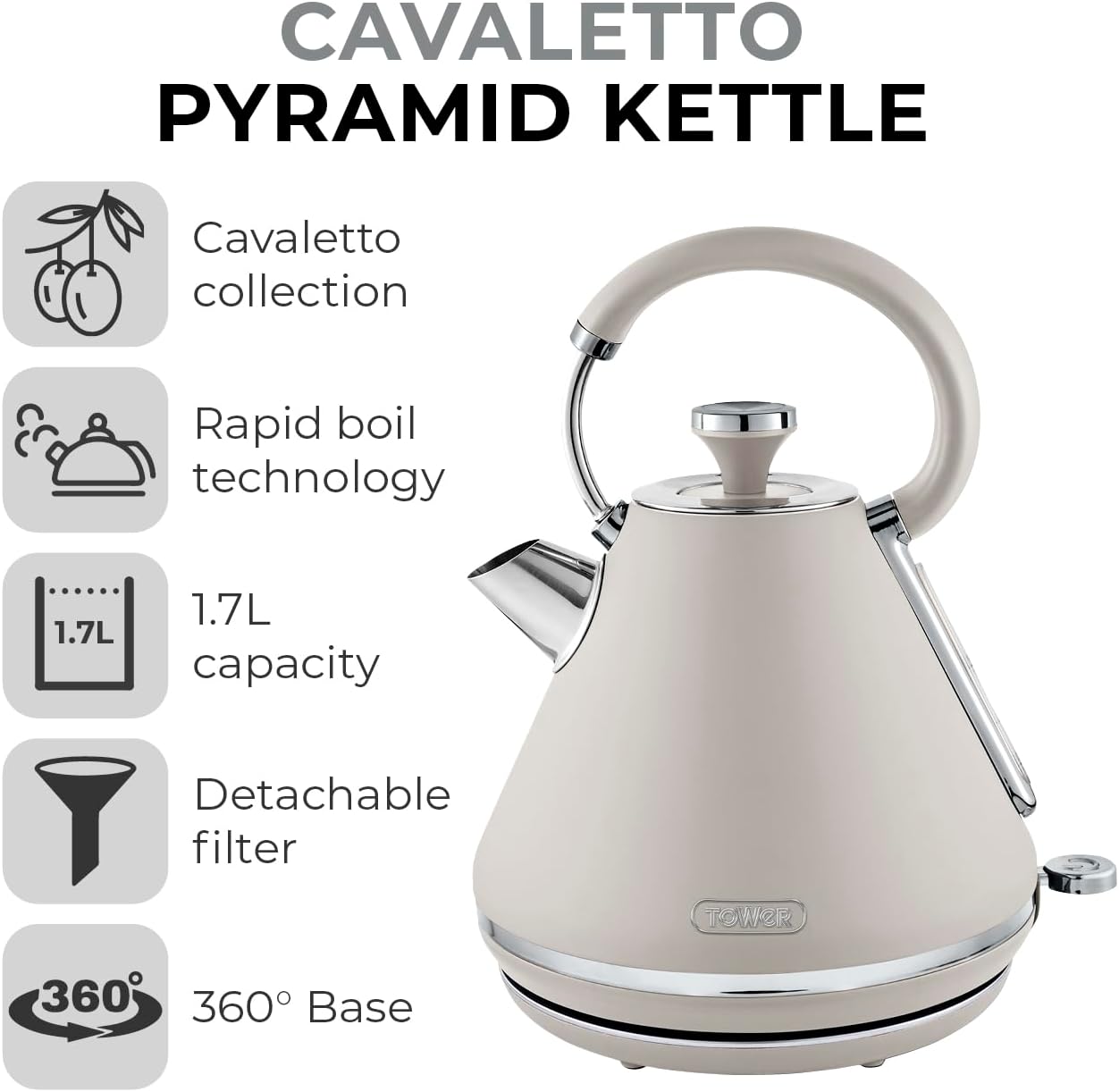 Tower Cavaletto Pyramid Kettle Fast Boil Grey/Latte T10044MSH