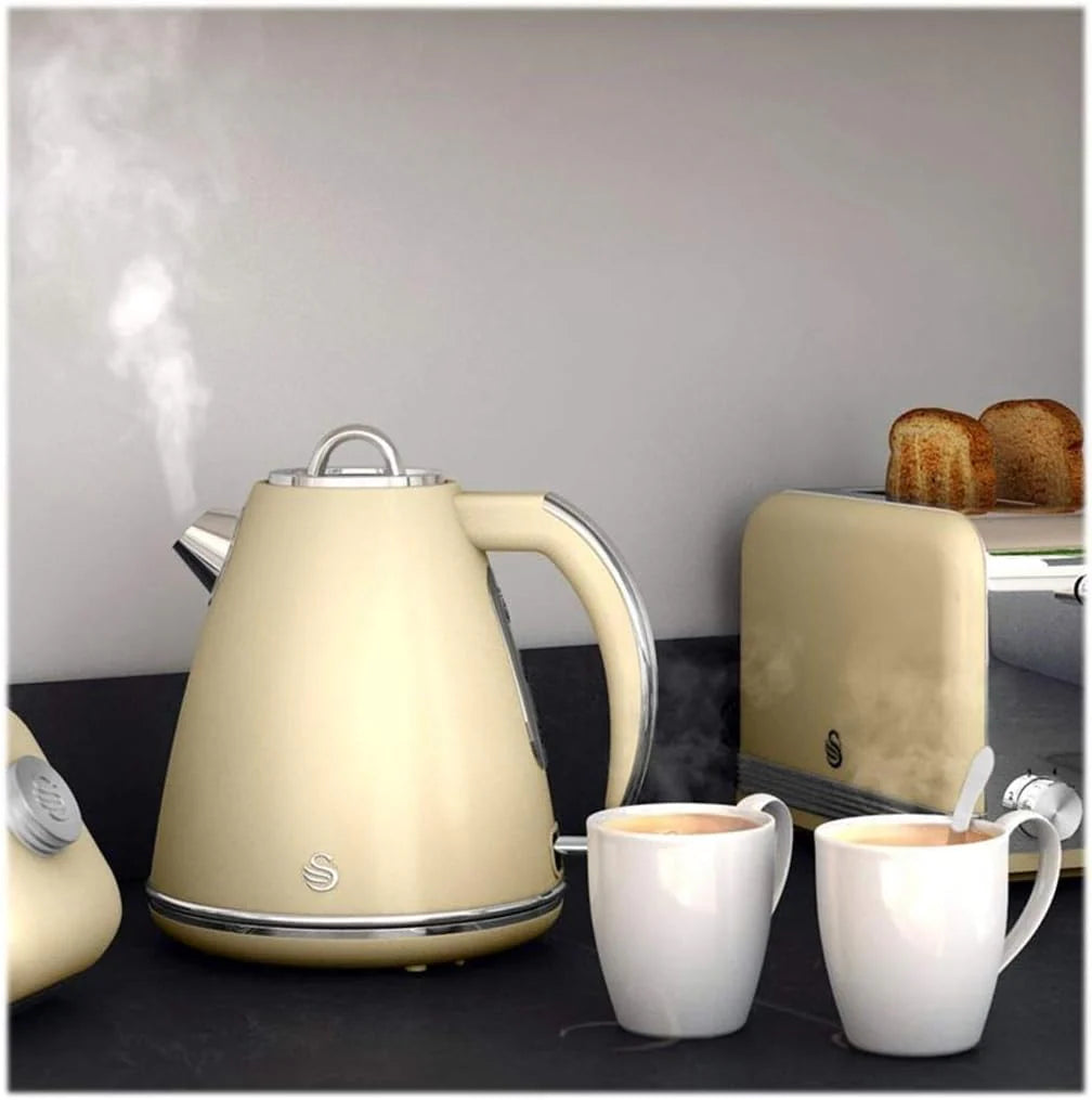 Swan Retro Kitchen Set Cream Kettle, 4 Slice Toaster, Bread Bin, Canisters, Towel Pole, Mug Tree