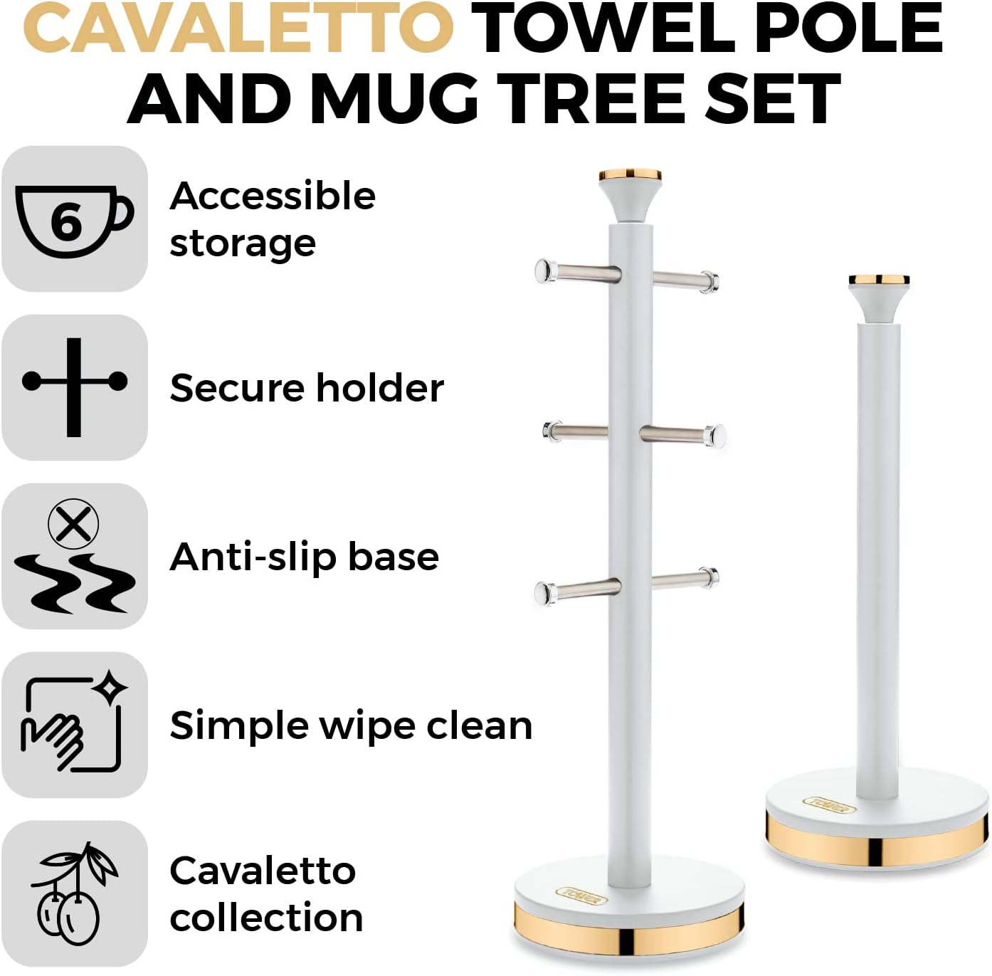 Tower Cavaletto Mug Tree & Towel Pole Set Gold T826135WHT (White)