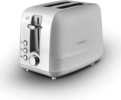 Tower Ash Grey 2 Slice Toaster 7 Browning Levels Chrome Accents T20080GRY