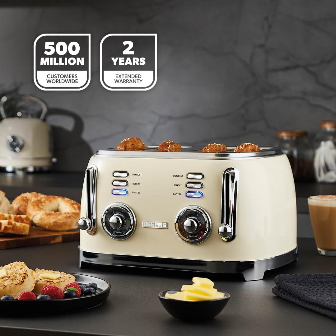 GEEPAS Retrovive 4 Slice Toaster GBT36564UK-CR (Vintage Cream)