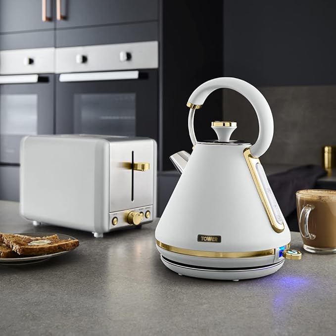 Tower Cavaletto Pyramid Kettle & 2 Slice Toaster Kitchen Set (Optic White)