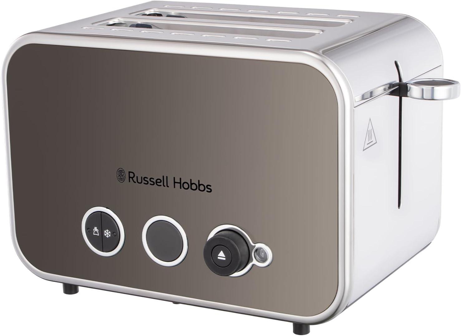Titanium 2-slice toaster with brushed steel body, side lever, and control knobs