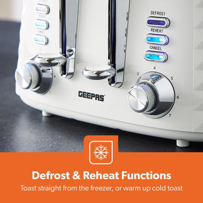 GEEPAS Argyle 4 Slice Toaster 1750W GBT36552UK-WT (White)