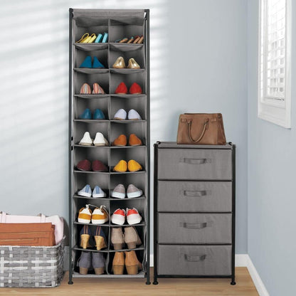 mDesign Shoe Rack – Practical Canvas Storage Cubes with Metal Frame for Hallway or Storeroom – Canvas Storage Unit with 20 Compartments – Charcoal Grey