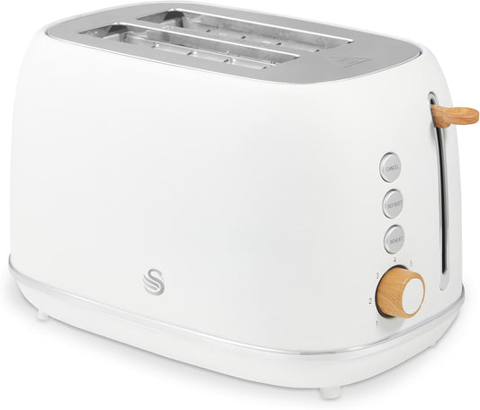 Swan Fjord 2-Slice Toaster with Wooden Accents 800W ST19030WHT (White)