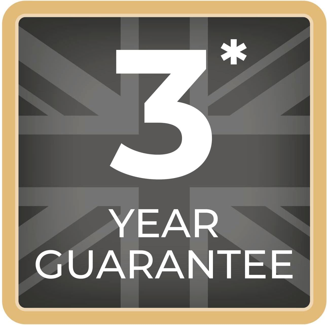 3-year guarantee badge with gold border and large 