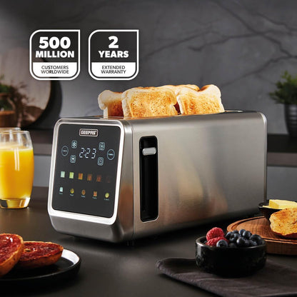 GEEPAS 5-in-1 Digital 4 Slice Long Slot Toaster GBT36566UK (Silver)