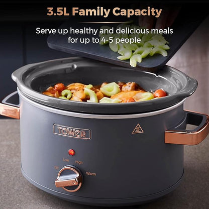 Tower Cavaletto 3.5 Litre Slow Cooker with Modern Stylish Accents T16042GRY (Grey)