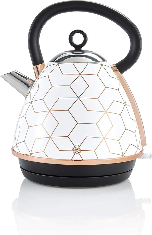 Swan Tribeca Kettle 20s Art Deco Design SK42010WHTN (White/Rose Gold)