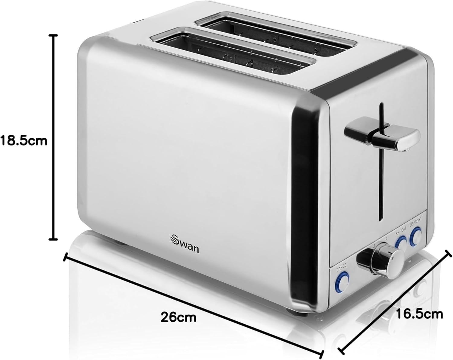 Swan 2 Slice Toaster Polished Stainless Steel ST14062N