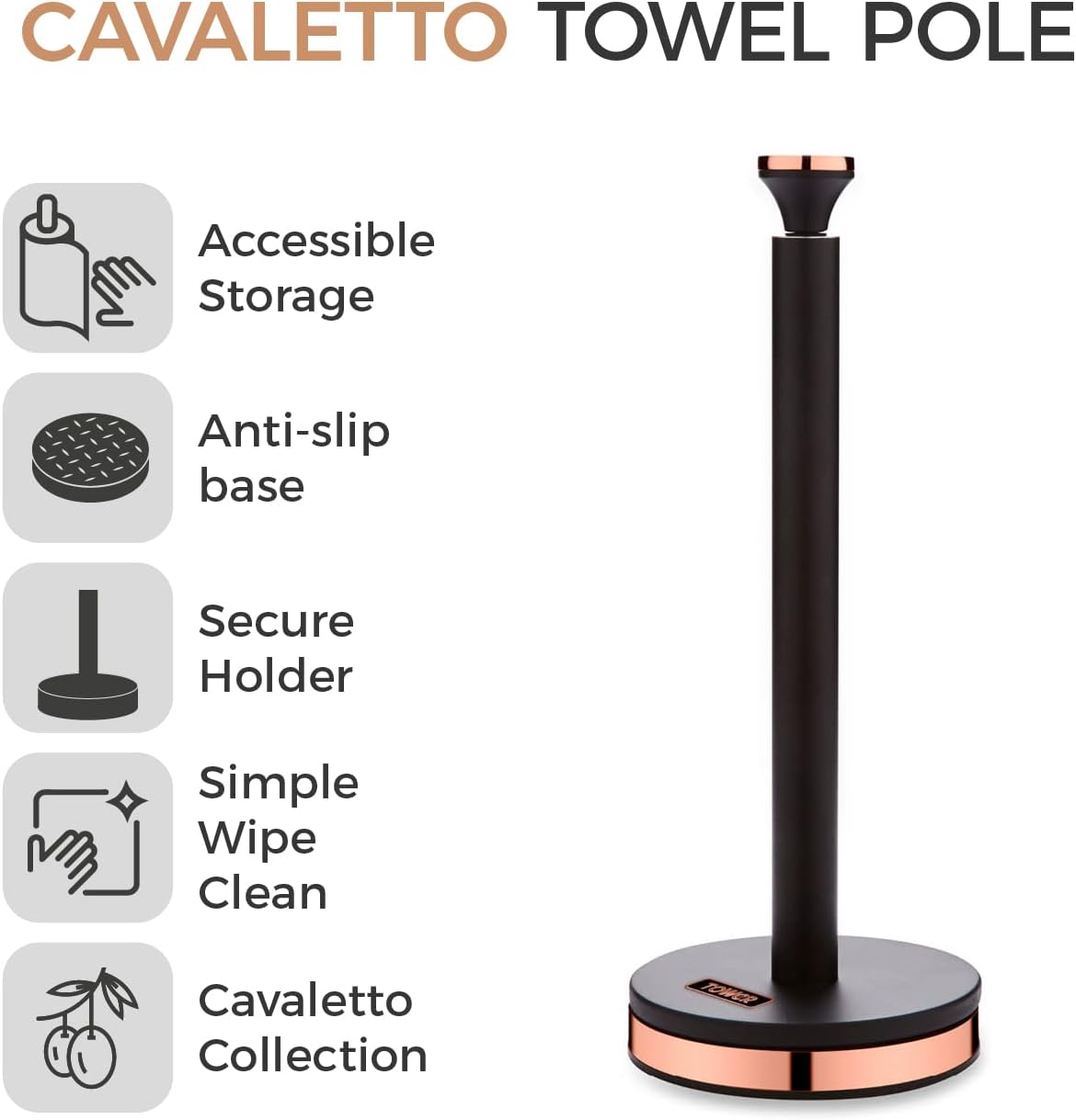 Tower Cavaletto Towel Pole Kitchen Roll Holder T826133BLK (Black)