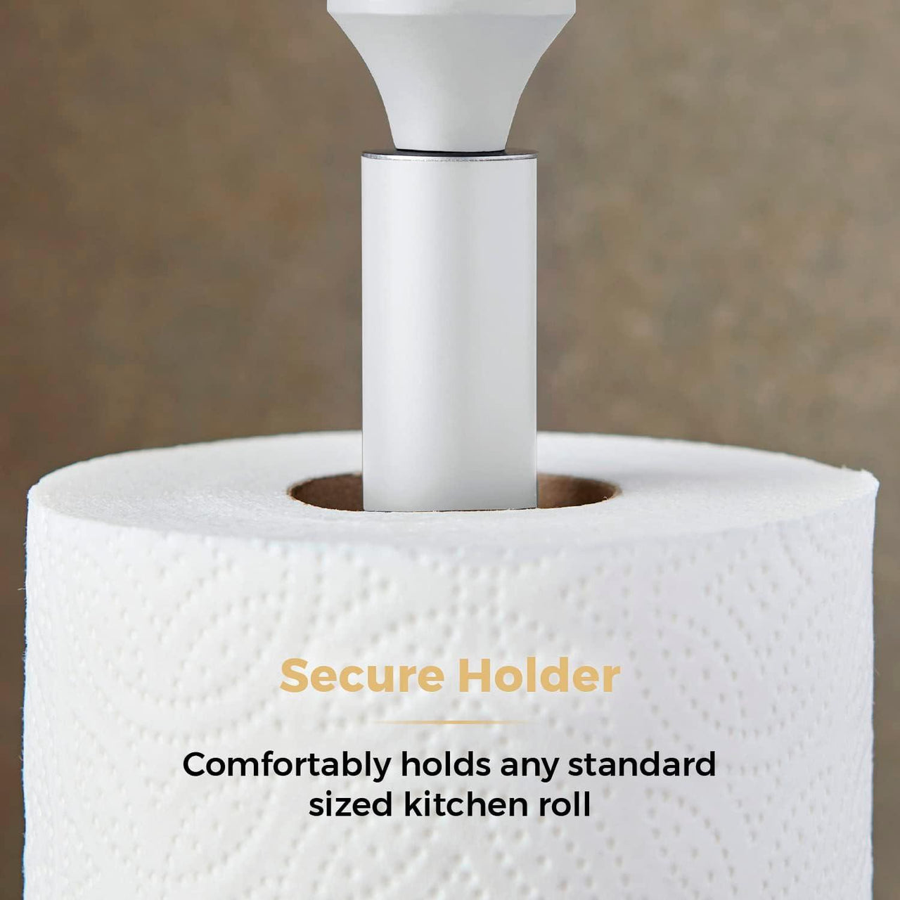 Optic White mug tree base with towel roll holder and gold trim ring