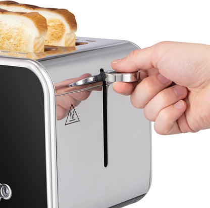 Russell Hobbs Distinctions Pyramid Kettle, 2 Slice Toaster & Microwave Kitchen Set (Black)