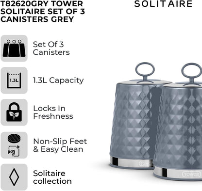 Tower Solitaire Set Canisters Stainless Steel T826207GRY Grey