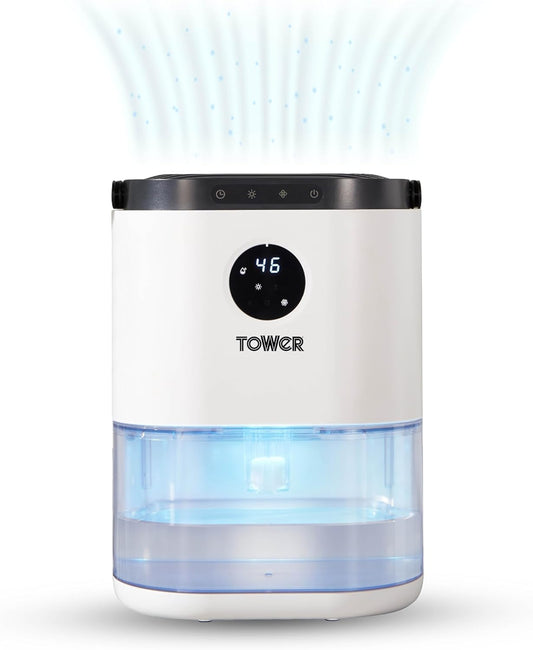 Tower T674005 2.3L Dehumidifier, 3 Modes, Adjustable Humidity, 450ml Dehumidification 48 Hour Timer, White