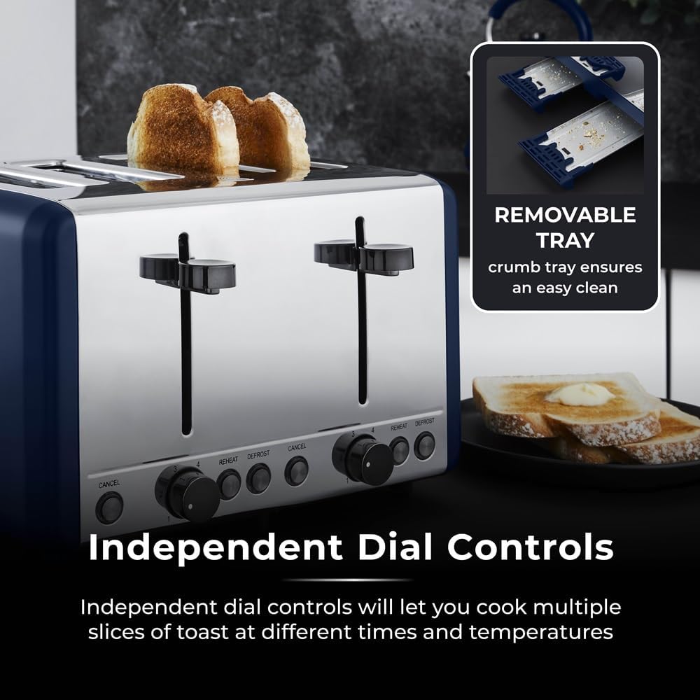 Tower Sera Kettle, Toaster, Bread Bin & Canister Kitchen Set (Midnight Blue)